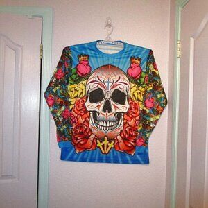 Skull T-Shirt Men’s Size L All Over Graphic Streetwear Tattoo Goth Urban Y2K New